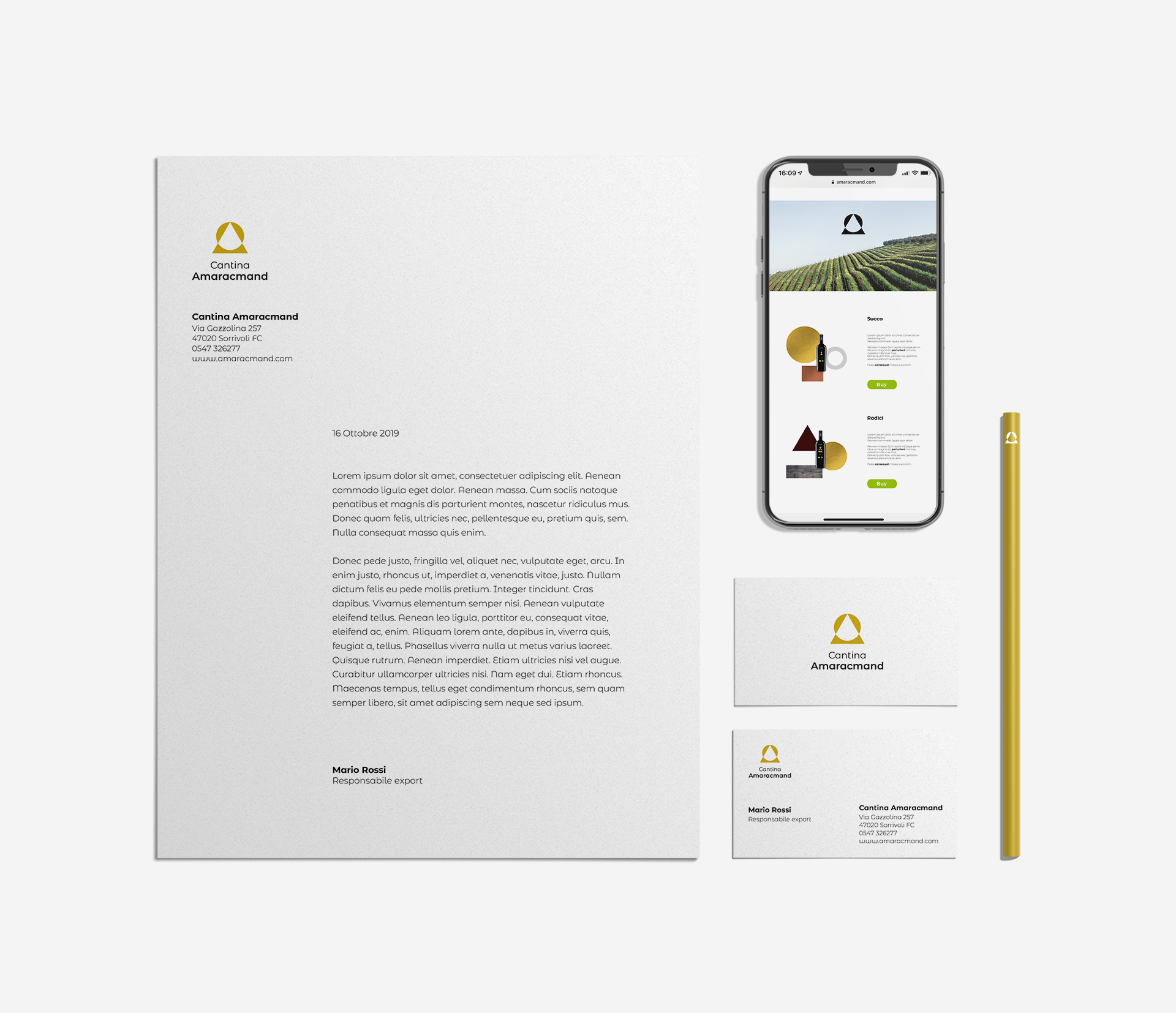 Stationery per Amaracmand (carta da lettere, business card, home page sito da mobile)