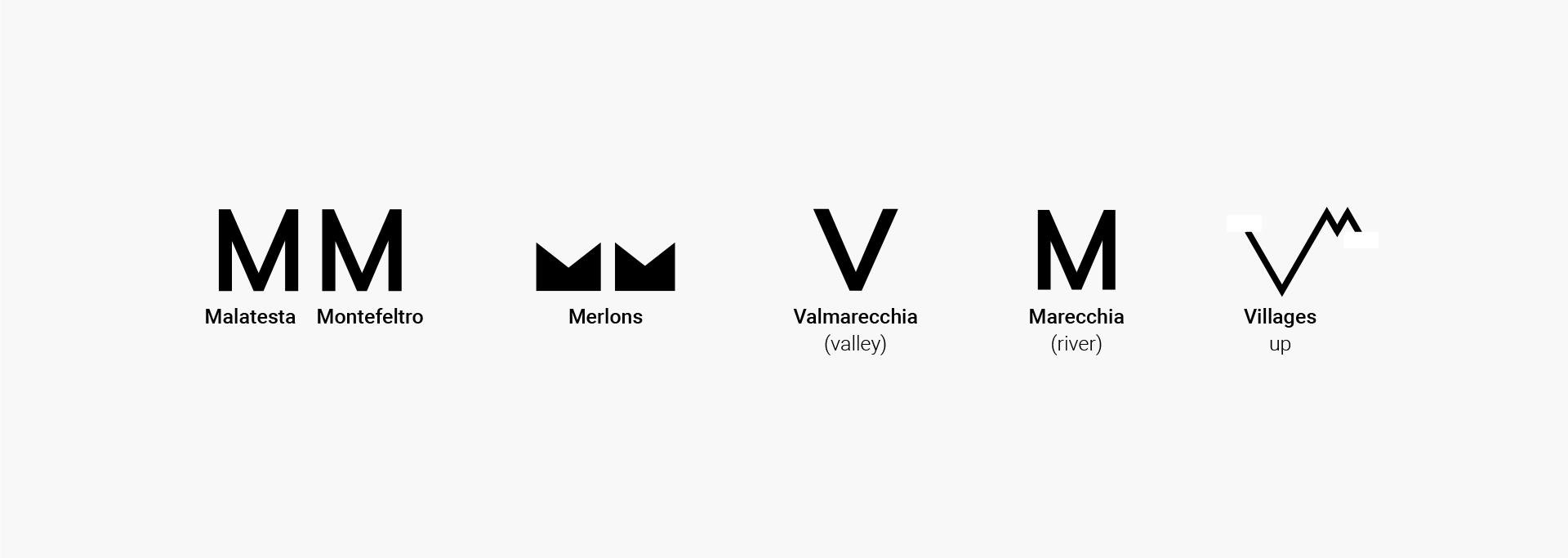 Graphic symbols for the cocept of the logo of Valmarecchia