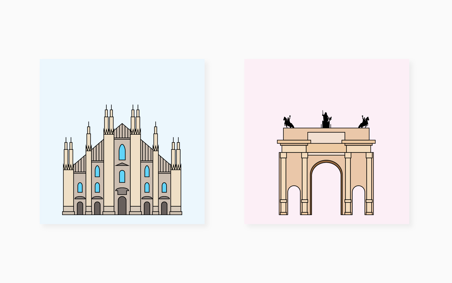 Illustrazioni del Duomo e Arco della Pace