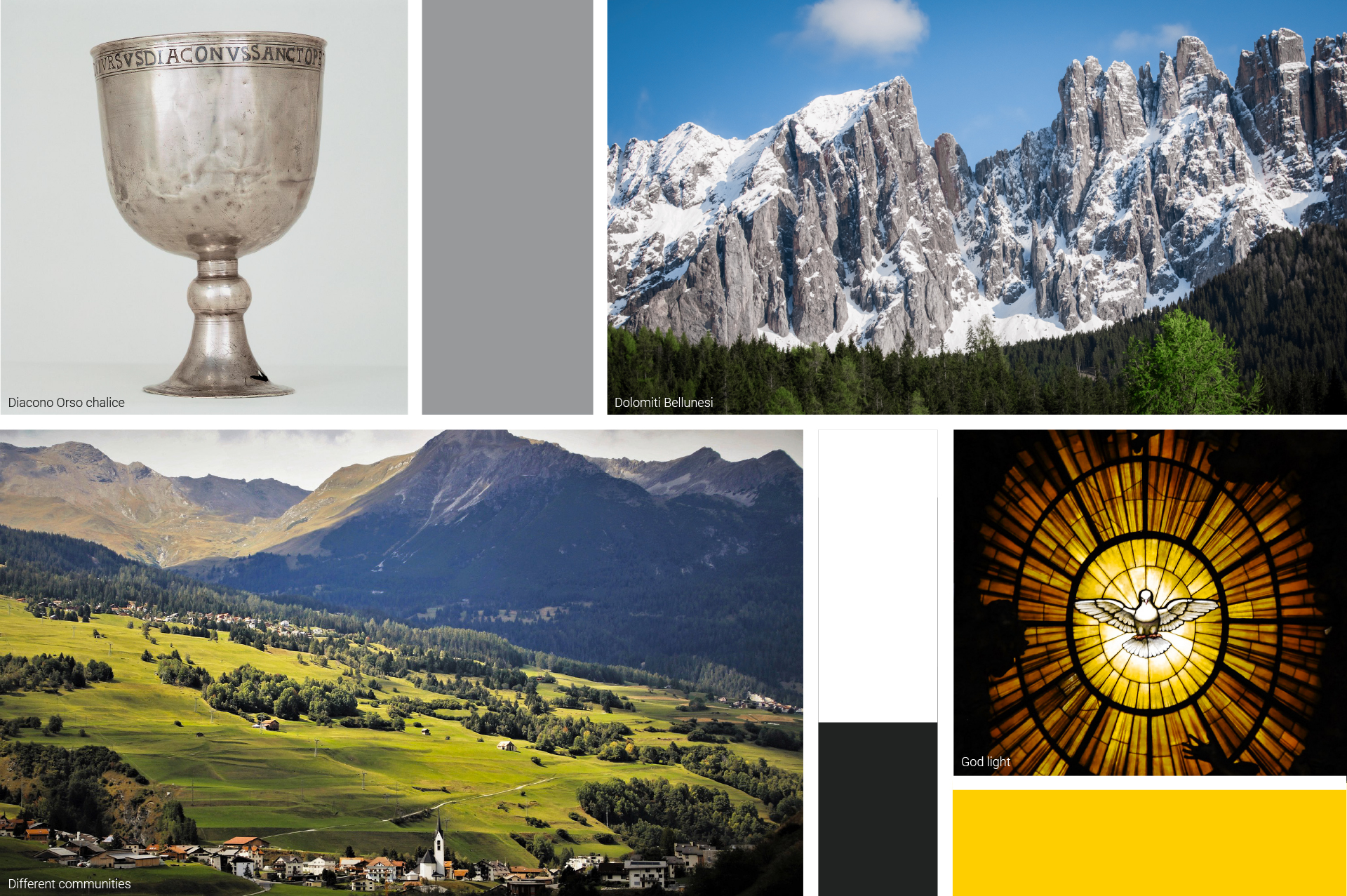 Moodboard for the cocpet of logo and visual identity for Diocese of Belluno Feltre