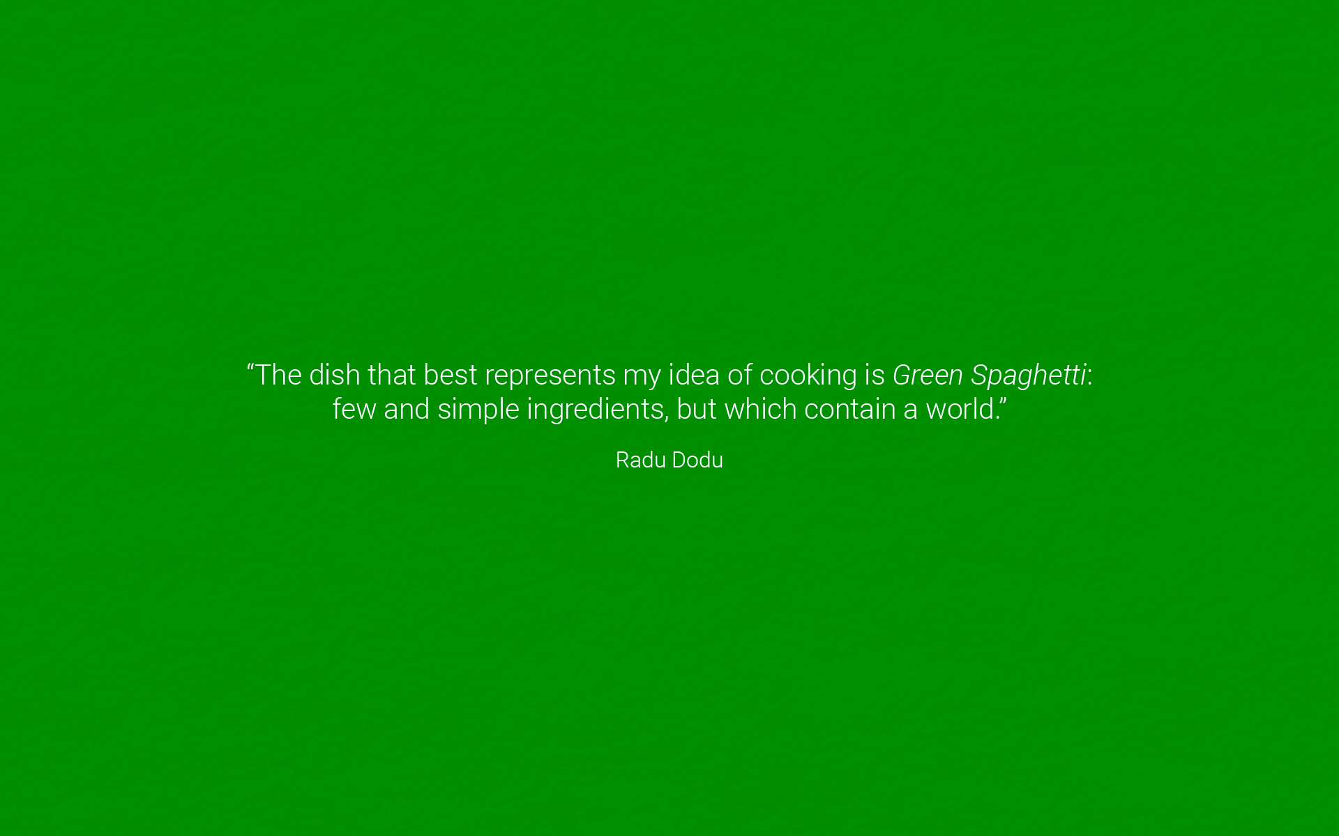 Quote of Radu Dodu about his masterpiece (Green Spaghetti)